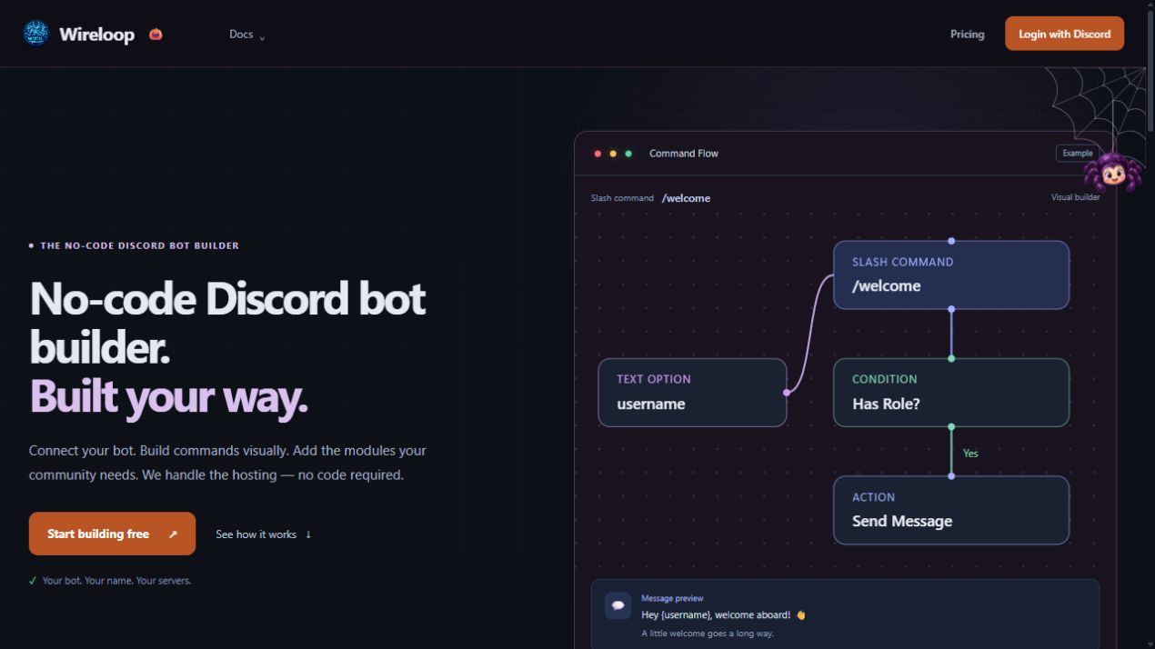 Wireloop visual command builder example on the live product site